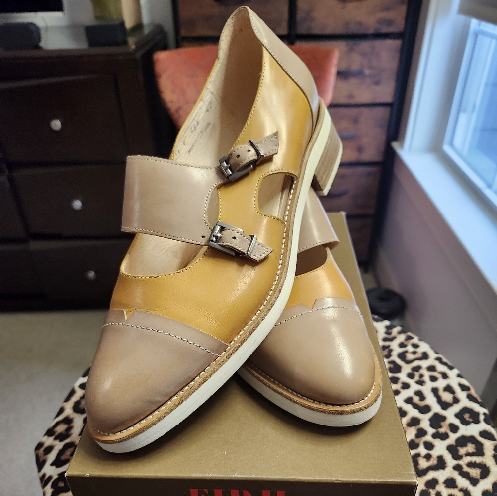 FIDJI V566 Double Monk Strap Slip on Leather Loafer